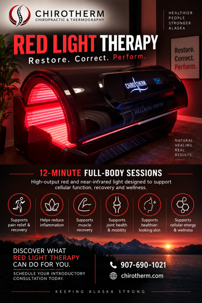 Full-body red light therapy bed at ChiroTherm in Homer, Alaska